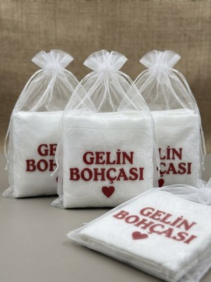 Mercan Hediyelik Kırmızı Baskılı Beyaz Renk Gelin Bohça Kesesi 3 Boy (3 Adet)