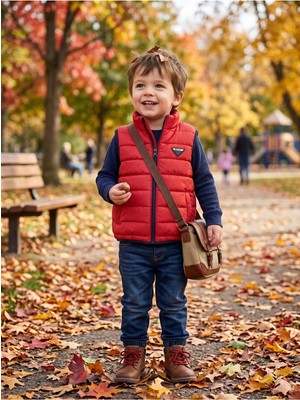 Deniva Kids Erkek Çocuk Kırmızı Fermuarlı Dik Yaka Şişme Yelek