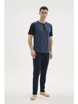 Pileli Store Kocabey 2205 Erkek Battal Midi Yaka Pijama Takım