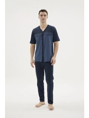 Pileli Store Kocabey KKT-26154 Erkek V Yaka Boydan Düğmeli Pijama Takımı