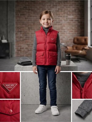 Deniva Kids Çocuk Kırmızı Dik Yaka Cepli Şişme Yelek