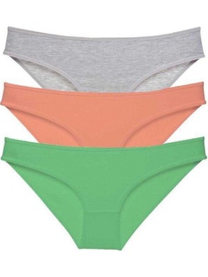 Pileli Store 3 Adet Süper Eko Set Likralı Kadın Slip Külot Gri Pudra Yeşil