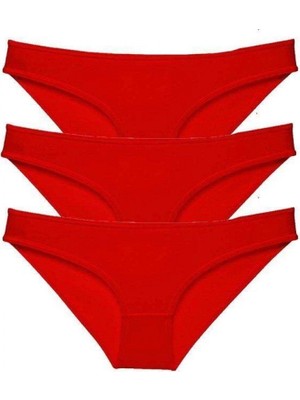 Pileli Store 3 Adet Süper Eko Set Likralı Kadın Slip Külot Kırmızı