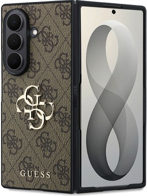 Galaxy Z Fold 8 Ultra Uyumlu Kılıf Guess Lisanslı M-Safeli Büyük 4g ve Yazı Logolu Kapak Kahve