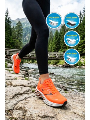 Walkway Turuncu Fileli Hafif Hafızalı Rahat Tabanlı Unisex Koşu Yürüyüş ve Spor Ayakkabı Space G