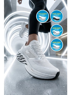 Walkway Beyaz-Gümüş Ileli Hafif Hafızalı Rahat Tabanlı Unisex Koşu Yürüyüş ve Spor Ayakkabı Space G