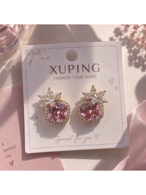 Moda Premium Kararmaz Pembe Kristal Kadın Küpe