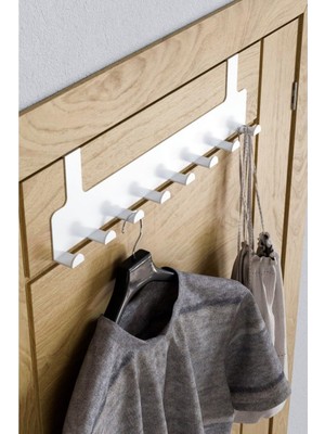 TeknoKapsül Orret Home Metal Mat Siyah Kapı Arkası Askılık – 8 Kancalı Amerikan Tipi Organizer Askı, Banyo ve Oda Kapıları Için Pratik Askılık, Delmeden Montajlı Kapı Arkası Askı (Beyaz)