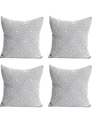 Kazan Hobi 4 Adet Set 45X45 cm Açık Gri 100% Pamuk Dekoratif Desenli Kırlent ve Minder Kılıfı, Kaliteli Pamuklu Kumaş