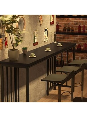 Kazan Hobi Mutfak ve Bar Masası, Dresuar Konsol, Peteküstü Raflı, Metal Ayaklı Siyah