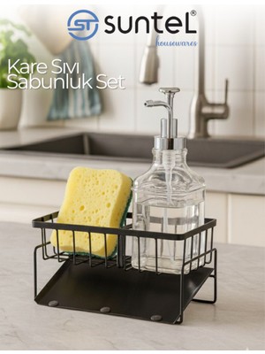 Suntel Tezgah Üstü Sıvı Sabunluk ve Süngerlik Organizer + Sıvı Sabunluk ile Set