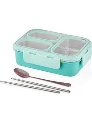 Kazan Hobi Bento 620 ml Lunchbox Tek Katlı 3 Bölmeli Çelik Sefer Tası Yemek Kutusu (Turkuaz)