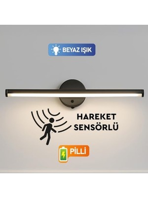 Kazan Hobi Sök-Tak Sensörlü Beyaz Işık Yapışkanlı Pilli LED Aplik 38 cm