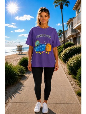 Vodexa Unisex Oversize Tennis Baskılı T-Shirt %100 Pamuk Tenis Temalı Rahat Kalıp Kısa Kollu Tişört