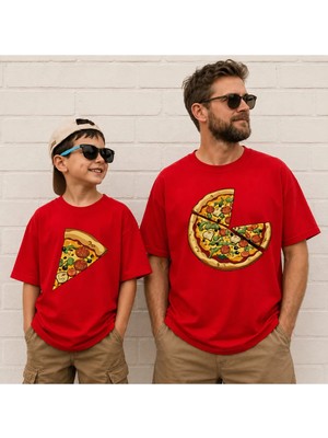 Vodexa Baba Erkek ve Kız Çocuk Oversize T-Shirt Kesik Pizza Baskılı (Tekli Satılmaktadır)