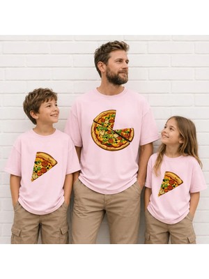 Vodexa Baba Kız.erkek Çocuk Oversize Tişört – Twin T-Shirt Pizzadilimi Baskılı (Ürünler Tekli)