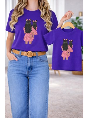 Vodexa Anne Kız Kombin Oversize Tişört Twin T-Shirt %100 Pamuk Rahat Kalıp