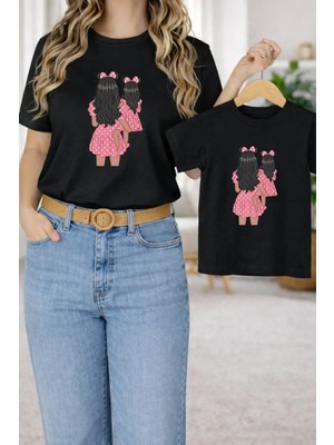 Vodexa Anne Kız Kombin Oversize Tişört Twin T-Shirt %100 Pamuk Rahat Kalıp