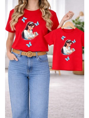 Vodexa Anne Kız Kombin Oversize Tişört Twin T-Shirt %100 Pamuk Rahat Kalıp
