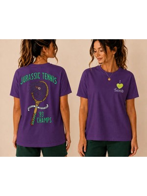 Vodexa Unisex Oversize Tennis Baskılı T-Shirt %100 Pamuk Tenis Temalı Rahat Kalıp Kısa Kollu Tişört
