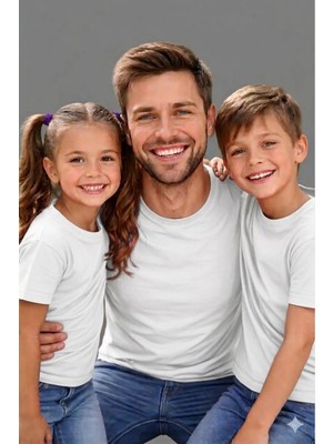 Vodexa Baba Kız ve Erkek Çocuk Kombin Oversize Tişört Twin T-Shirt Sade..baskılı