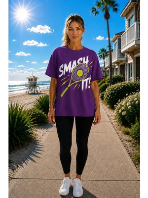 Vodexa Unisex Oversize Tennis Baskılı T-Shirt %100 Pamuk Tenis Temalı Rahat Kalıp Kısa Kollu Tişört