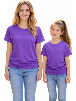 Vodexa Anne Kız Kombin Sade Oversize Tişört Twin T-Shirt %100 Pamuk Rahat Kalıp