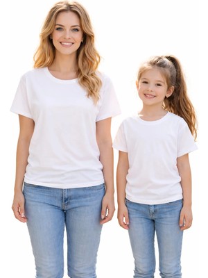 Vodexa Anne Kız Kombin Sade Oversize Tişört Twin T-Shirt %100 Pamuk Rahat Kalıp