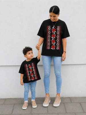 Vodexa Anne Çoçuk Oversize Tişört Kombin Twin T-Shirt %100 Pamuk Rahat Kalıp (Tekli Olarak Satılmaktadır)