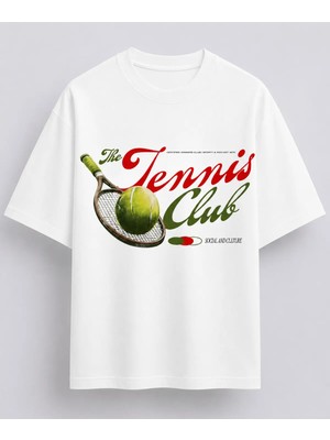 Vodexa Unisex Oversize Tennis Baskılı T-Shirt %100 Pamuk Tenis Temalı Rahat Kalıp Kısa Kollu Tişört