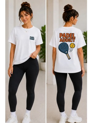 Vodexa Unisex Oversize Tennis Baskılı T-Shirt %100 Pamuk Tenis Temalı Rahat Kalıp Kısa Kollu Tişört