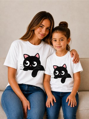 Vodexa Anne Çoçuk Oversize Tişört Kombin Twin T-Shirt %100 Pamuk Rahat Kalıp (Tekli Olarak Satılmaktadır)