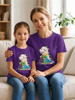 Vodexa Anne Çoçuk Oversize Tişört Kombin Twin T-Shirt %100 Pamuk Rahat Kalıp (Tekli Olarak Satılmaktadır)