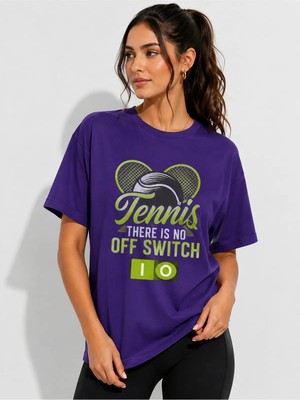 Vodexa Unisex Oversize Tennis Baskılı T-Shirt %100 Pamuk Tenis Temalı Rahat Kalıp Kısa Kollu Tişört