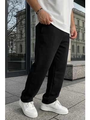 EYDAMOON Erkek Pamuklu Baggy Fit Rahat Kesim Yan Cepli Örme Eşofman Altı
