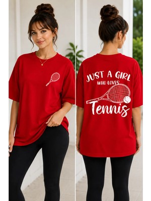 Vodexa Unisex Oversize Tennis Baskılı T-Shirt %100 Pamuk Tenis Temalı Rahat Kalıp Kısa Kollu Tişört