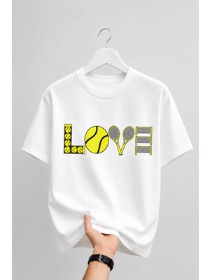 Vodexa Unisex Oversize Tennis Baskılı T-Shirt %100 Pamuk Tenis Temalı Rahat Kalıp Kısa Kollu Tişört