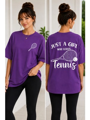 Vodexa Unisex Oversize Tennis Baskılı T-Shirt %100 Pamuk Tenis Temalı Rahat Kalıp Kısa Kollu Tişört