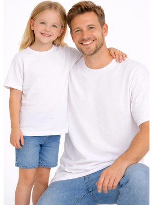 Vodexa Baba Kız Çocuk Kombin Oversize Tişört Twin T-Shirt Sade. Baskılı