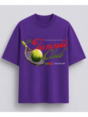 Vodexa Unisex Oversize Tennis Baskılı T-Shirt %100 Pamuk Tenis Temalı Rahat Kalıp Kısa Kollu Tişört