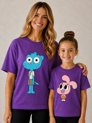 Vodexa Anne Çoçuk Oversize Tişört Kombin Twin T-Shirt %100 Pamuk Rahat Kalıp (Tekli Olarak Satılmaktadır)