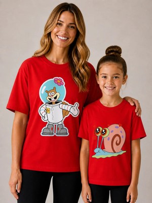 Vodexa Anne Çoçuk Oversize Tişört Kombin Twin T-Shirt %100 Pamuk Rahat Kalıp (Tekli Olarak Satılmaktadır)