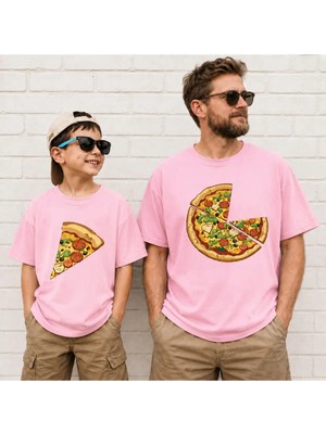 Vodexa Baba Erkek ve Kız Çocuk Oversize T-Shirt Kesik Pizza Baskılı (Tekli Satılmaktadır)