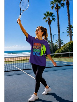 Vodexa Unisex Oversize Tennis Baskılı T-Shirt %100 Pamuk Tenis Temalı Rahat Kalıp Kısa Kollu Tişört