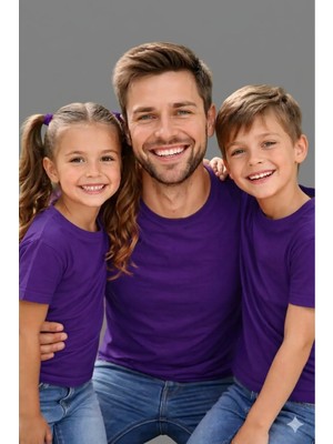 Vodexa Baba Kız ve Erkek Çocuk Kombin Oversize Tişört Twin T-Shirt Sade..baskılı