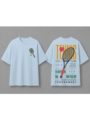Vodexa Unisex Oversize Tennis Baskılı T-Shirt %100 Pamuk Tenis Temalı Rahat Kalıp Kısa Kollu Tişört