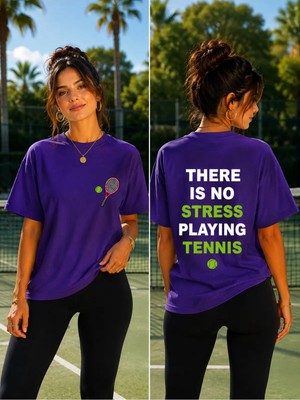 Vodexa Unisex Oversize Tennis Baskılı T-Shirt %100 Pamuk Tenis Temalı Rahat Kalıp Kısa Kollu Tişört