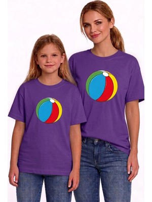 Vodexa Anne Kız Çocuk Kombin Oversize Tişört Twin T-Shirt Mavi Top Baskılı