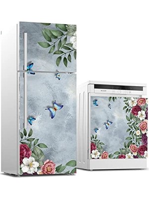 Kazan Hobi Buzdolabı ve Bulaşık Makinesi Beyaz Eşya Sticker Kaplama Zarif Çiçek