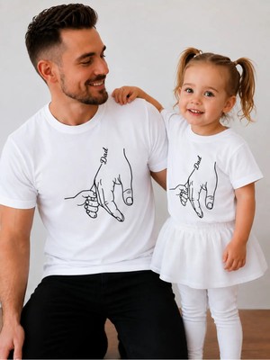 Vodexa Baba Çocuk Oversize Tişört Baba Kız Elele Baskılı (Tekli Satılmaktadır)